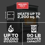 US Stove US5517-W Pellet Stove 90 lb. Hopper (2,200 Sq. Ft.) US5517-W