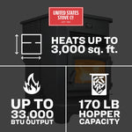 US Stove US5522-W Pellet Stove 170 lb. Hopper (3,000 Sq. Ft.) US5522-W