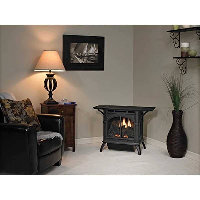 American Hearth Heritage Cast Iron Stove, Vent Free, IP Electronic Ignition, 25,000 Btu Contour Burner VFD30CC70F