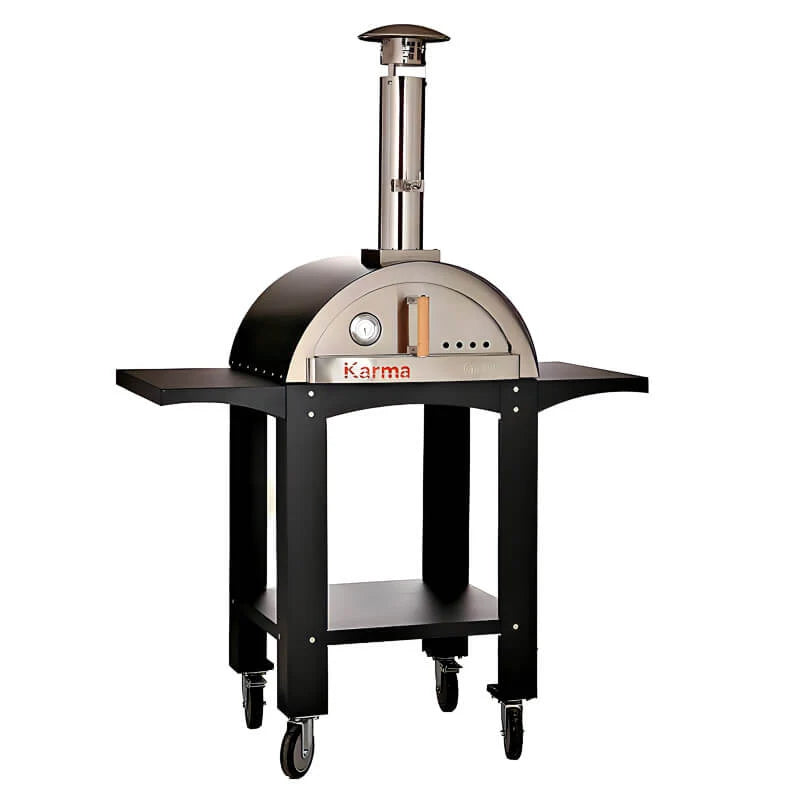 WPPO Karma 25 Inch Black Wood Fired Pizza Oven with Black Cart WKK-01S-WS-Black