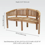 Sunnydaze Outdoor Wooden Teak Banana Bench for Garden or Patio - 59" W LAX-5191