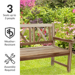 Sunnydaze 2-Person Teak Patio Bench for Outside - Cross-Back LAX-5021