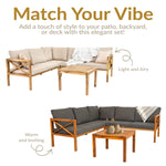 Sunnydaze 4-Piece Wood Patio Furniture Set – L-Shaped Outdoor Sofa Set CRT-7241