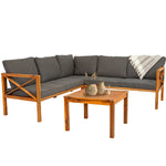 Sunnydaze 4-Piece Wood Patio Furniture Set – L-Shaped Outdoor Sofa Set CRT-7241