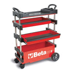 Beta C27S Orange Collapsible Rolling Metal Tool Cart, 4 Inch Steering Wheels with Brake, 110 Pound Capacity C27S