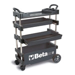 Beta C27S Orange Collapsible Rolling Metal Tool Cart, 4 Inch Steering Wheels with Brake, 110 Pound Capacity C27S