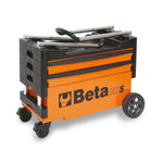 Beta C27S Orange Collapsible Rolling Metal Tool Cart, 4 Inch Steering Wheels with Brake, 110 Pound Capacity C27S