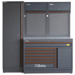 Beta C45PROEX Garage Tool Storage Cabinet System, Stainless Steel Coated Worktop 77.17" L x 19.49" D x 78.7" H C45PRO EX
