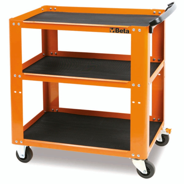 Beta C51 Orange Easy Trolley 3-Shelf Utility Shop Cart, Locking Caster, 440lb. Load Capacity C51