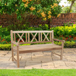 Sunnydaze 2-Person Teak Patio Bench for Outside - Cross-Back LAX-5021