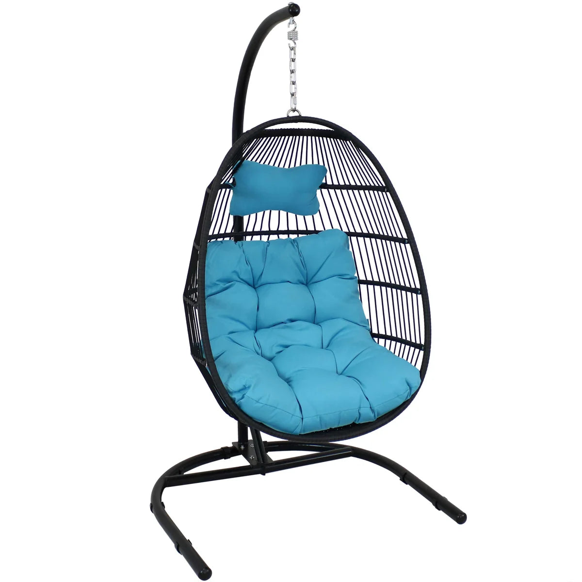 Sunnydaze Julia Outdoor Hanging Egg Chair with Stand and Cushion - Azure TF-509