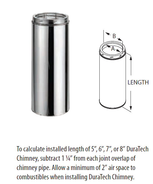 Duravent 6" Diameter 48" DuraTech Chimney Pipe - 6DT-48, 810000086