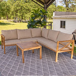 Sunnydaze 4-Piece Wood Patio Furniture Set – L-Shaped Outdoor Sofa Set CRT-7241