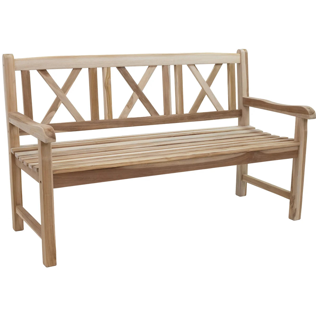 Sunnydaze 2-Person Teak Patio Bench for Outside - Cross-Back LAX-5021