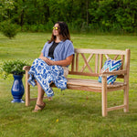 Sunnydaze 2-Person Teak Patio Bench for Outside - Cross-Back LAX-5021
