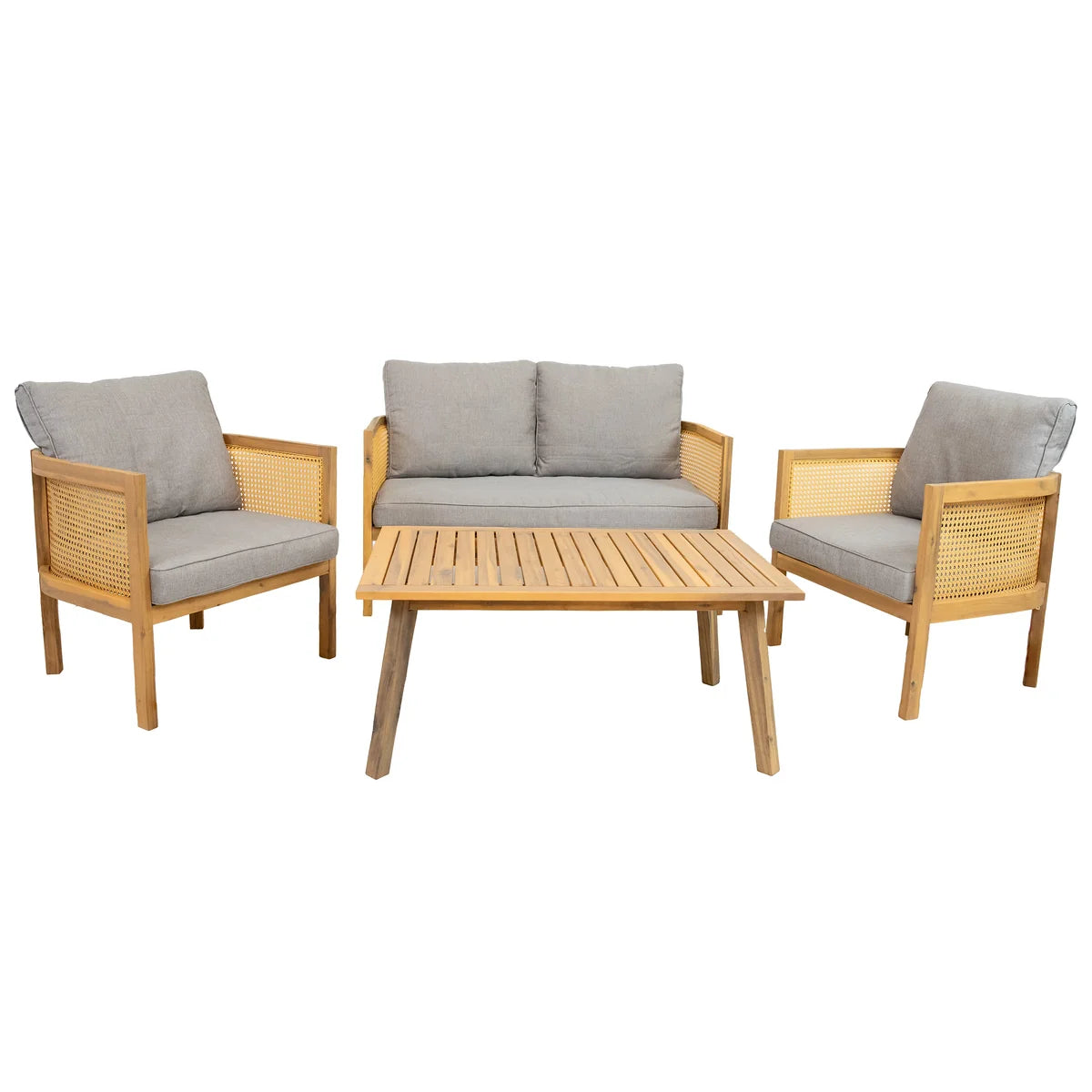 Sunnydaze 4-Piece Wood Patio Conversation Set – Wood Lounge Furniture CRT-6561
