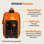 Generac Portable Inverter Generator, 2500i | With COsense 49ST G0082512