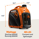 Generac Portable Inverter Generator, 2500i | With COsense 49ST G0082512