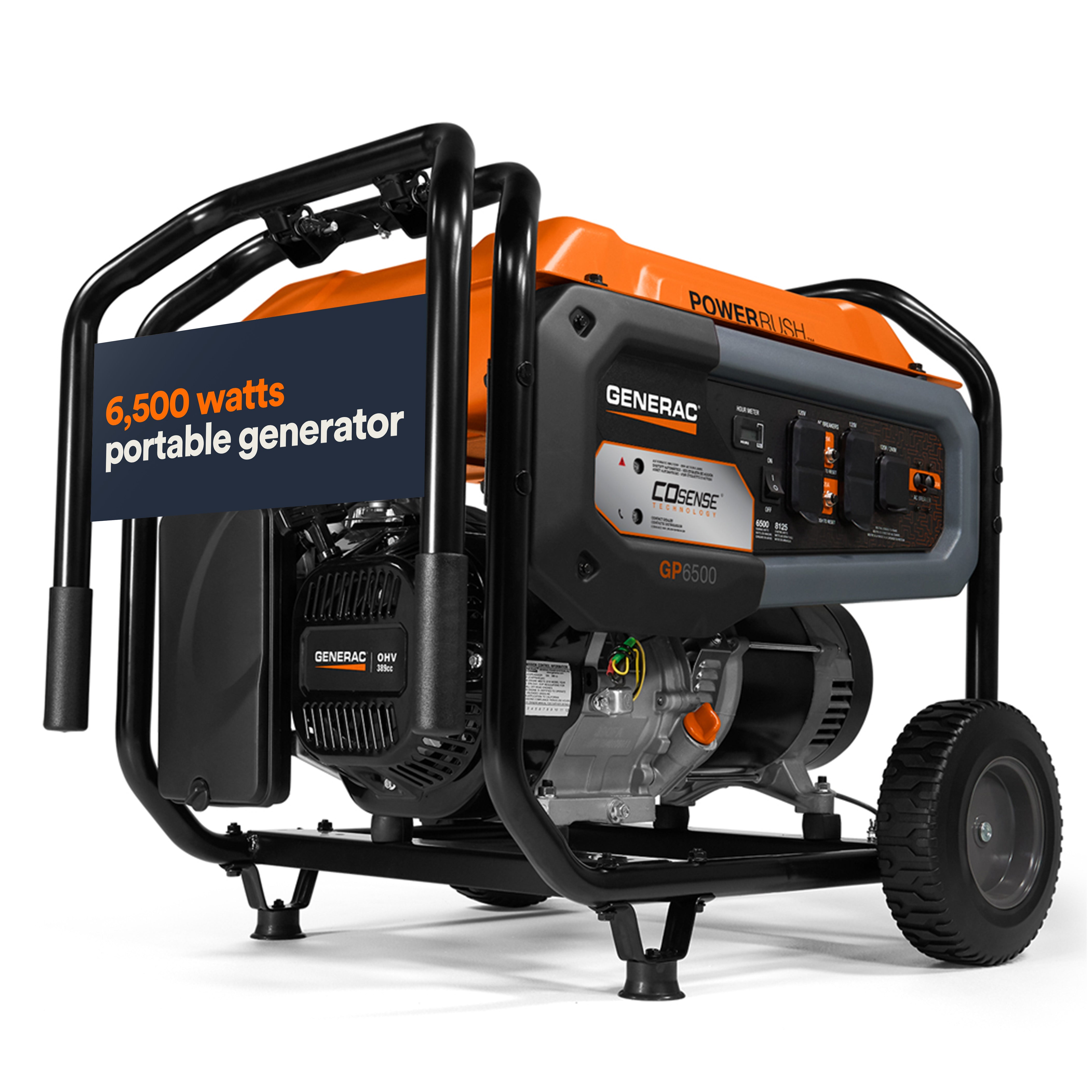 Generac Portable Generator, 6500W | Electric Start with COsense | 49ST/CSA G0077130