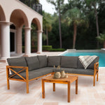 Sunnydaze 4-Piece Wood Patio Furniture Set – L-Shaped Outdoor Sofa Set CRT-7241