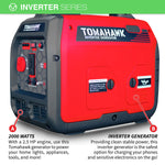 Tomahawk 2000 Watt Inverter Generator Super Quiet Portable Gas Power Professional Use TG2000i