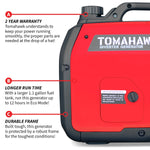 Tomahawk 3000 Watt Inverter Generator Super Quiet Portable Gas Power Professional Use TG3000i