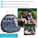 Sunnydaze Liza Loveseat Egg Chair with Cushions - Gray TF-547