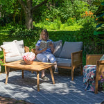 Sunnydaze 4-Piece Wood Patio Conversation Set – Wood Lounge Furniture CRT-6561
