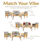 Sunnydaze 4-Piece Wood Patio Conversation Set – Wood Lounge Furniture CRT-6561