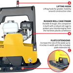 Tomahawk 6.5 HP Honda Reverse Hydraulic Plate Compactor for Asphalt, Aggregate, Cohesive Soil Compaction TPC170H