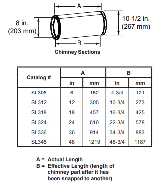MAJ 24" (610mm) Chimney Section for SL300 Series Wood Burning Pipe SL324