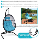 Sunnydaze Julia Outdoor Hanging Egg Chair with Stand and Cushion - Azure TF-509