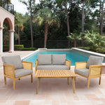 Sunnydaze 4-Piece Wood Patio Conversation Set – Wood Lounge Furniture CRT-6561