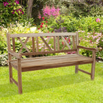 Sunnydaze 2-Person Teak Patio Bench for Outside - Cross-Back LAX-5021