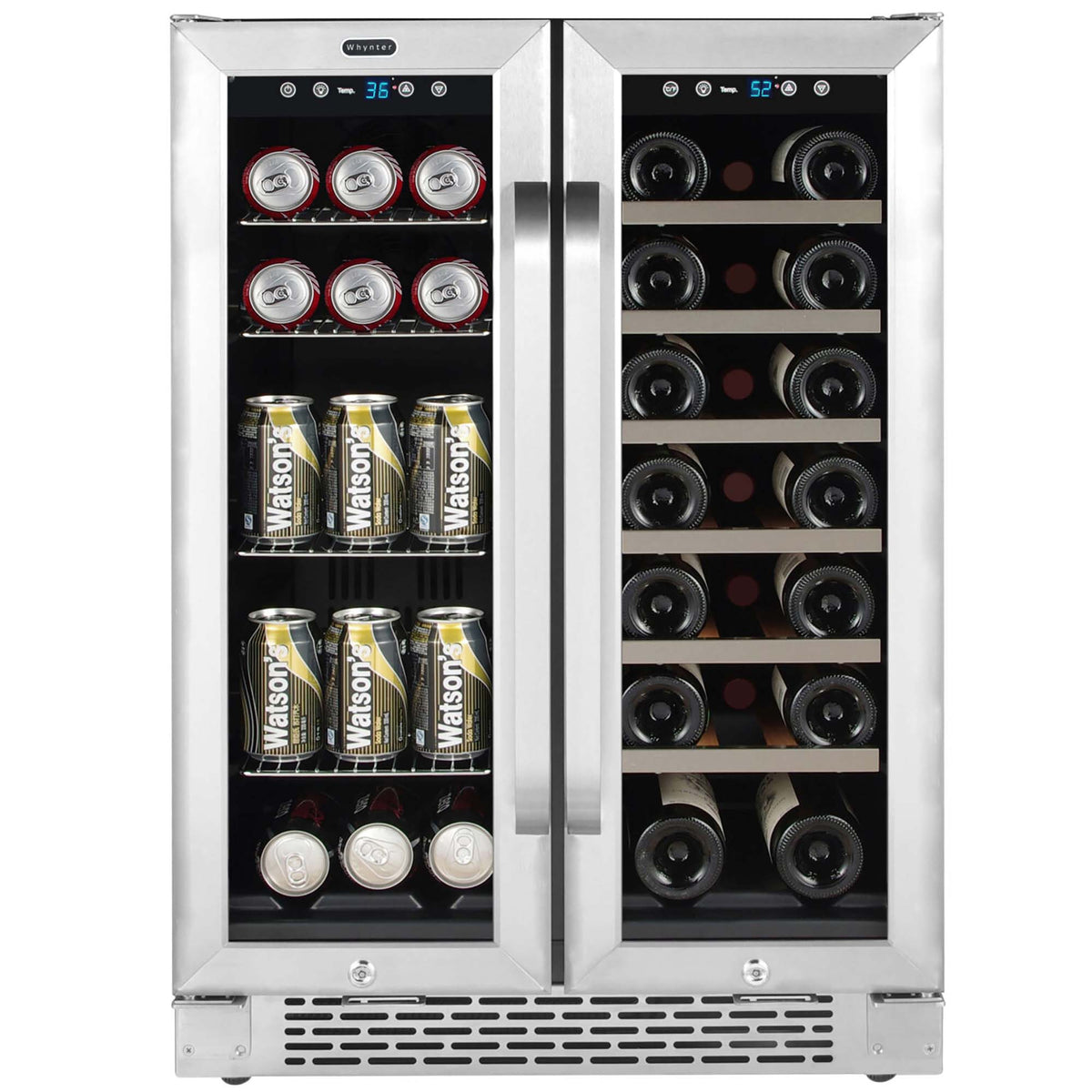 Whynter 24″ Built-In French Door Dual Zone Wine & Beverage Refrigerator – 20 Bottles / 76 Cans BWB-2060FDS