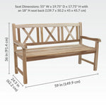 Sunnydaze 2-Person Teak Patio Bench for Outside - Cross-Back LAX-5021