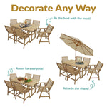 Sunnydaze Hatteras 7-Piece Outdoor Dining Set with Umbrella Hole - Patio Dining Set for 6 BOD-649-CMB