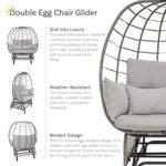 Sunnydaze Double Outdoor Egg Chair with Legs with Cushions and Pillows - Gray DL-912
